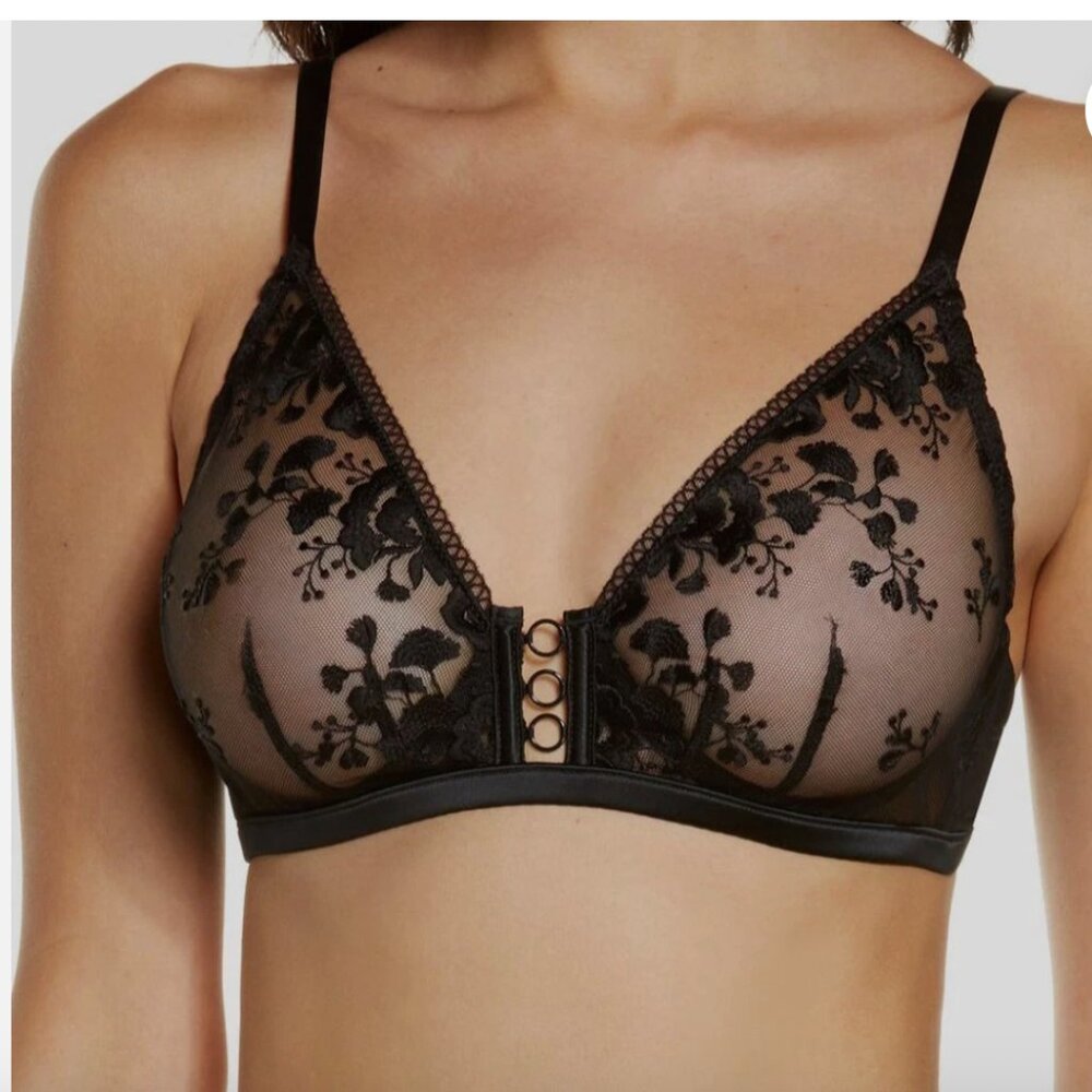 Simone Perele Women's Black Orphee Sheer Underwire Plunge Bra Size US 34C